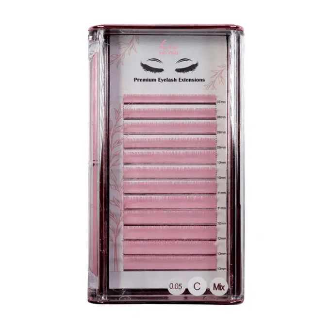 Caixa Pestanas 3D/Russas Pink C 0,05mm Mix em Caixa 12 filas